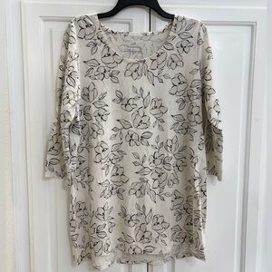 J.  JILL LUXE SUPIMA COTTON A-LINE, 3/4 SLEEVE NAVY & CREAM FLORAL TUNIC S: Med